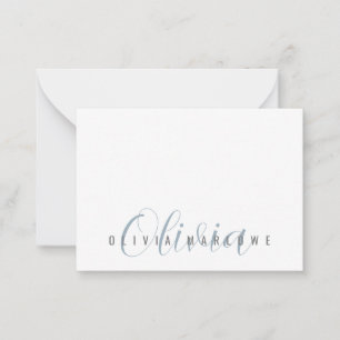 Modern minimalistisk blå monogram anteckningskort