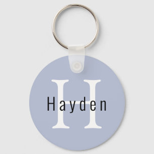 Modern minimalistisk blå monogram Namn + inledande Nyckelring