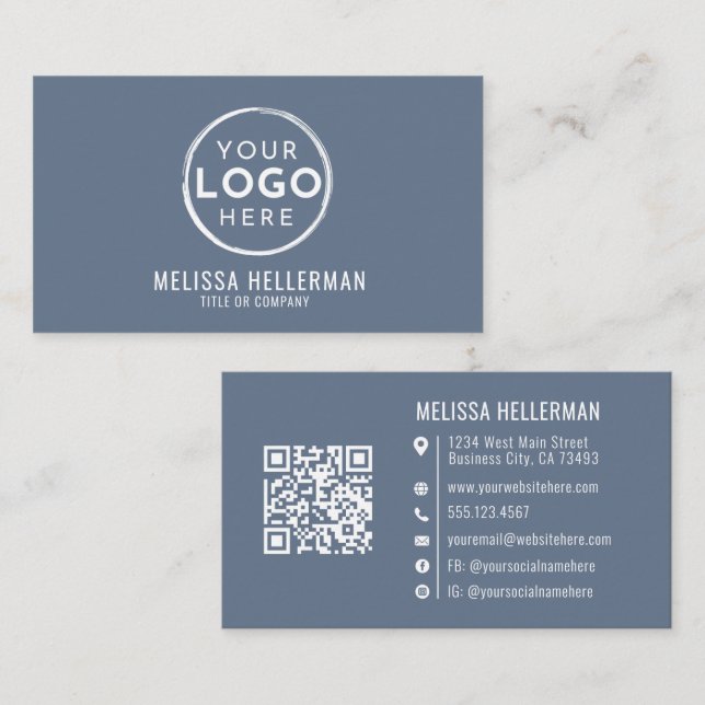 Modern Minimalistisk Blå Professionell Logotyp Visitkort (Fram/baksida)