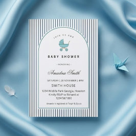 Modern & Minimalistisk Blå Ränder Barnvagn Baby Po Inbjudningar