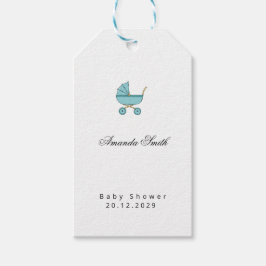 Modern & Minimalistisk Blå Vagn Barnvakt Shower Presentetikett