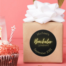 Modern minimalistisk Black and Guld Bachelor Party Runt Klistermärke