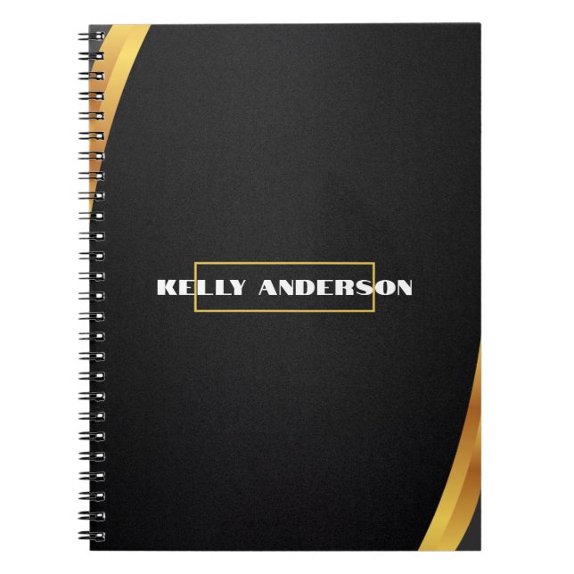 Modern minimalistisk Black & Guld Mönster med Anpa Anteckningsbok (Framsidan)