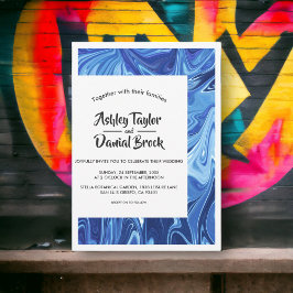 Modern minimalistisk blått Abstrakt Art-skript Brö Inbjudningar