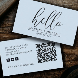 Modern Minimalistisk blått Hej QR-kod Visitkort