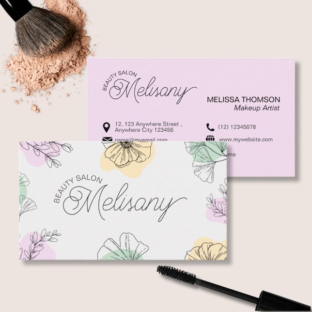 Modern Minimalistisk Blommigt av Rosa Guld Grönt Visitkort (Skapare uppladdad)