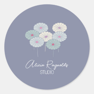 Modern minimalistisk blommigt blå japansk runt klistermärke