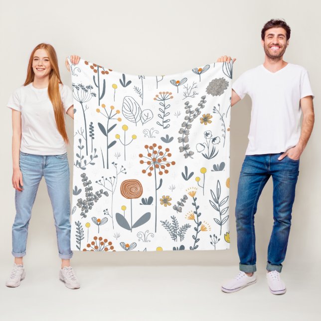 Modern minimalistisk blomstermönster fleecefilt (På plats)
