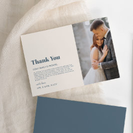 Modern minimalistisk Blue Beige Photo Bröllop Tack Kort