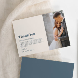 Modern minimalistisk Blue Beige Photo Bröllop Tack Kort