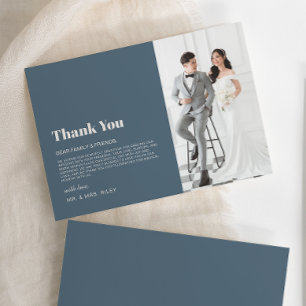 Modern minimalistisk Blue Beige Photo Bröllop Tack Kort