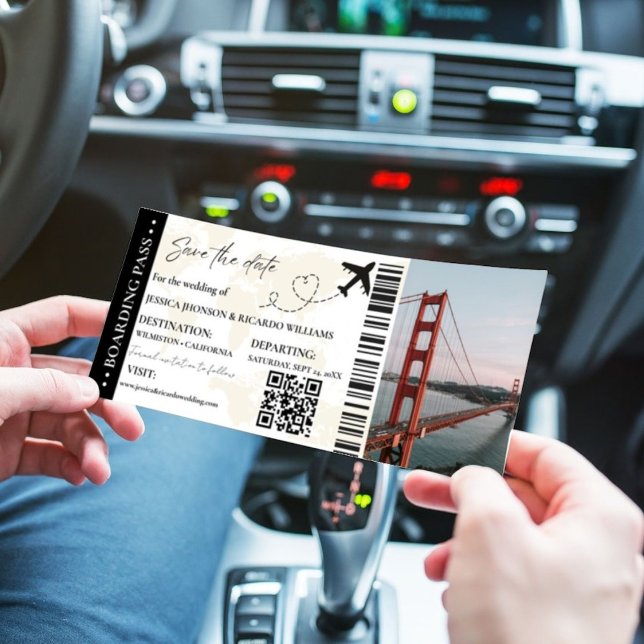 Modern minimalistisk Boarding Pass Flygplansbröllo Spara Datumet (Skapare uppladdad)