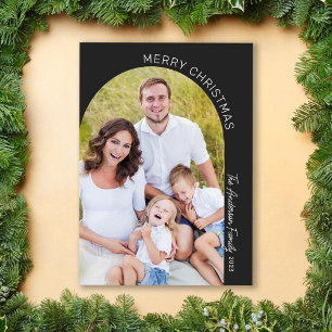 Modern Minimalistisk Boho Båge Familjefoto Julkort