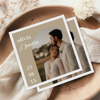 Modern Minimalistisk Boho Båge Foto Bröllop Pappersservett