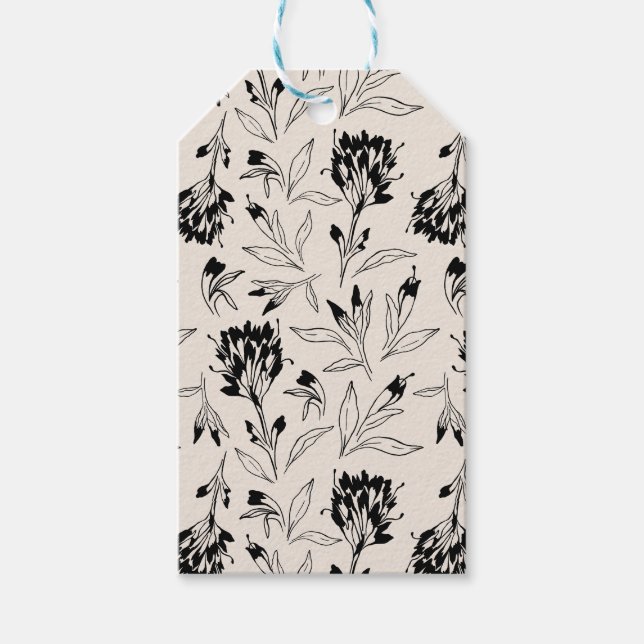 Modern minimalistisk botanisk blomskissmönster presentetikett (Framsidan)