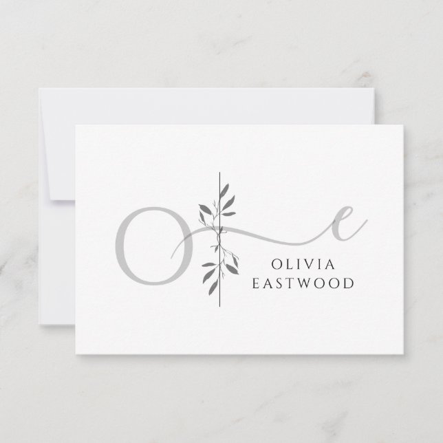 Modern minimalistisk botanisk monogram anteckningskort (Framsida)
