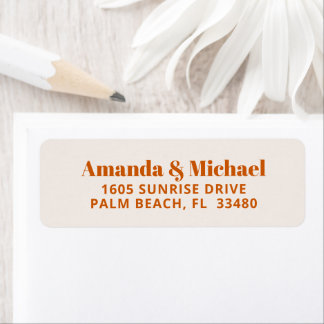 Modern Minimalistisk bränd Orange och Ecru Beige Returadress Etikett