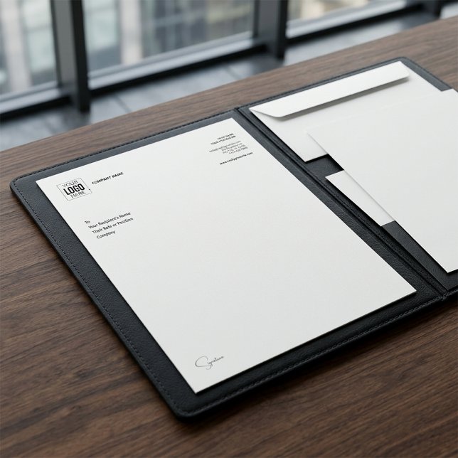 Modern minimalistisk brevhuvud för kontor (Modern minimalist office letterhead in a refined professional business setting)