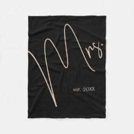 Modern minimalistisk Bride | Svart + Beige skript Fleecefilt