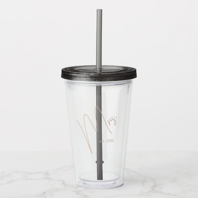 Modern minimalistisk Bride | Svart + Beige skript Take Away Mugg (Framsida)