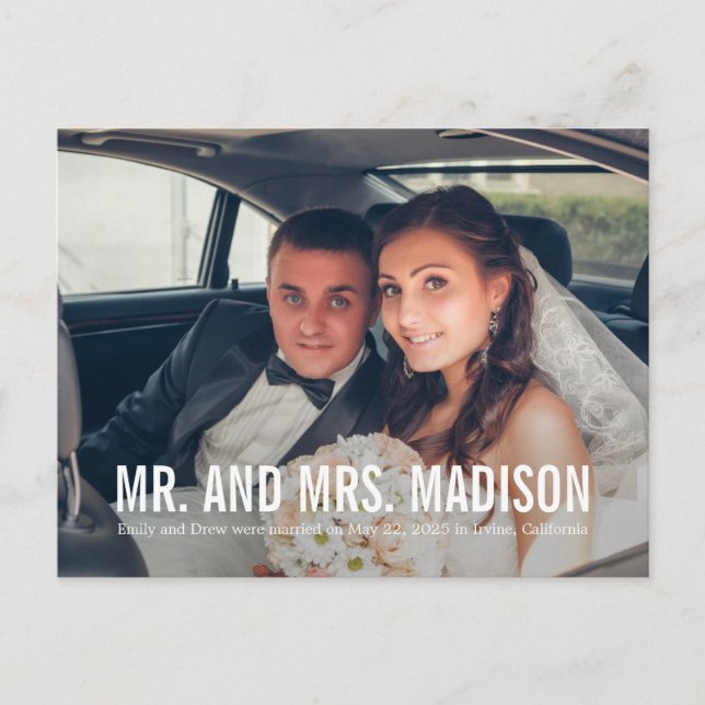 Modern minimalistisk Bröllop-annonsering Vykort (Framsida)