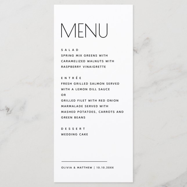 Modern Minimalistisk Bröllop. Enkel Ren Typografi Meny (Framsida)