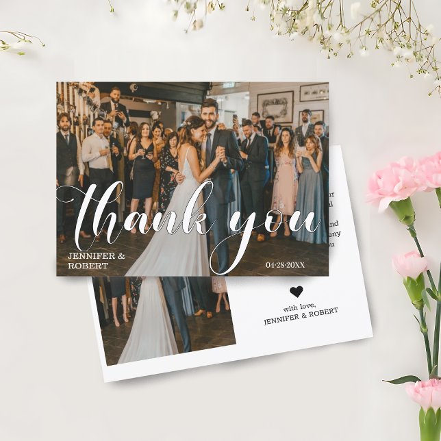 Modern minimalistisk Bröllop-fototack - ditt kort (Modern Minimalist Wedding Photo Thank You Card)