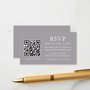 Modern Minimalistisk Bröllop Grå QR RSVP Tilläggskort