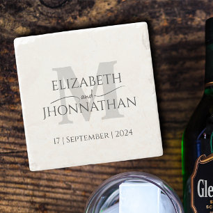 Modern minimalistisk Bröllop Grått-monogramskript Stenunderlägg