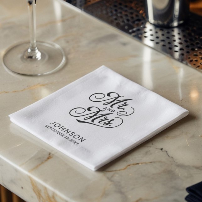 Modern minimalistisk Bröllop, Mr & Mrs Black and W Pappersservett (Skapare uppladdad)