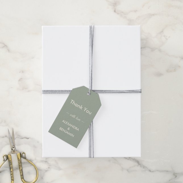 Modern Minimalistisk Bröllop | Salggrön Tidlös  Presentetikett (Med Snöre)