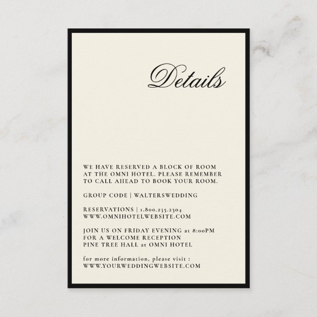 Modern minimalistisk Bröllop-skriptdetaljkort Tilläggskort (Framsida)