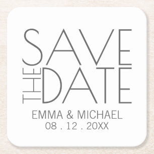 Modern minimalistisk Bröllop spara datum Underlägg Papper Kvadrat