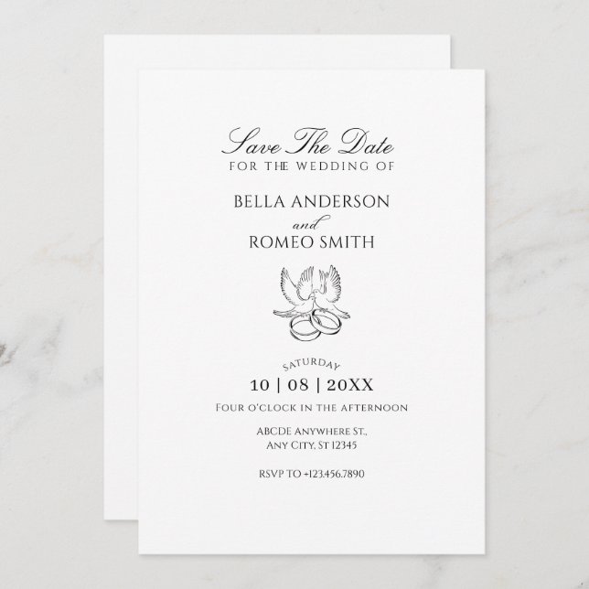 Modern minimalistisk bröllop  spara datumet (Fram/baksida)