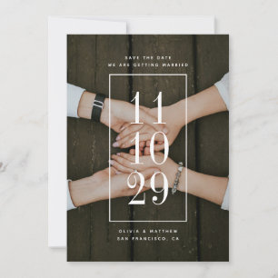 Modern Minimalistisk Bröllop Stort Datum & Foto Spara Datumet