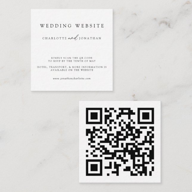 Modern minimalistisk Bröllop-webbplats QR-kodklosu Tilläggskort (Fram/baksida)