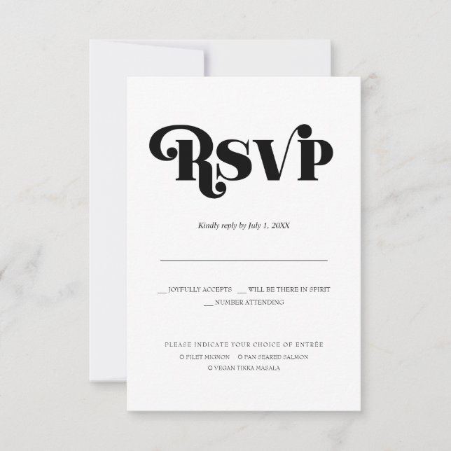 Modern Minimalistisk Bröllops-RSVP | 70-tals typog Meddelande (Framsida)