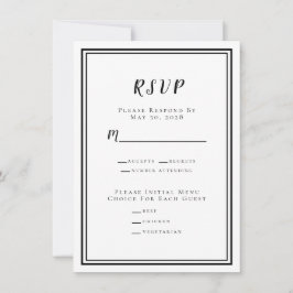 Modern Minimalistisk Bröllops-Svar Meny Svart & Vi