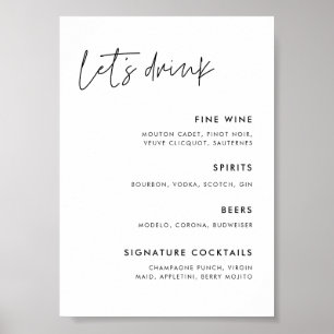 Modern Minimalistisk bröllopsbarmeny Poster