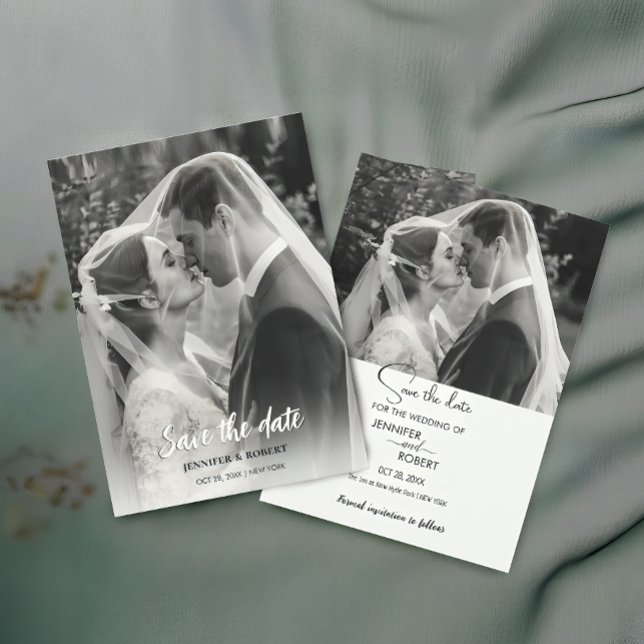 Modern minimalistisk bröllopsfoto Spara datum Datumet (Modern Minimalist Wedding Photo Save The Date)