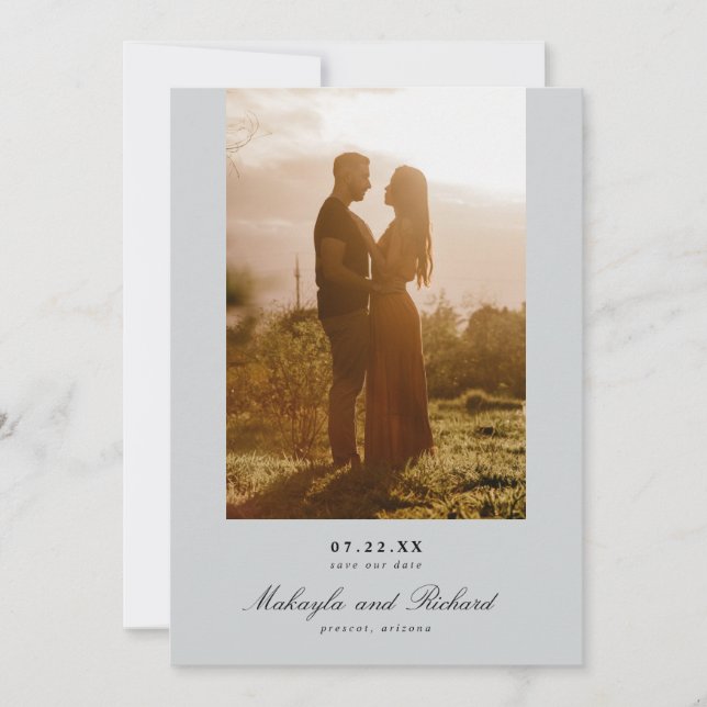 Modern minimalistisk bröllopsfoto spara datumet (Framsida)