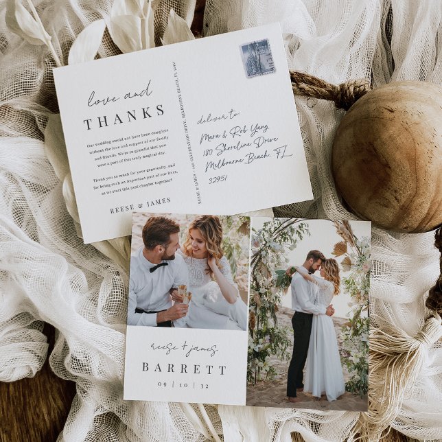 Modern Minimalistisk Bröllopsfoto Tack Vykort (Skapare uppladdad)