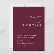 Modern minimalistisk bröllopsinbjudan i Burgundy