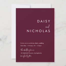 Modern minimalistisk bröllopsinbjudan i Burgundy Inbjudningar