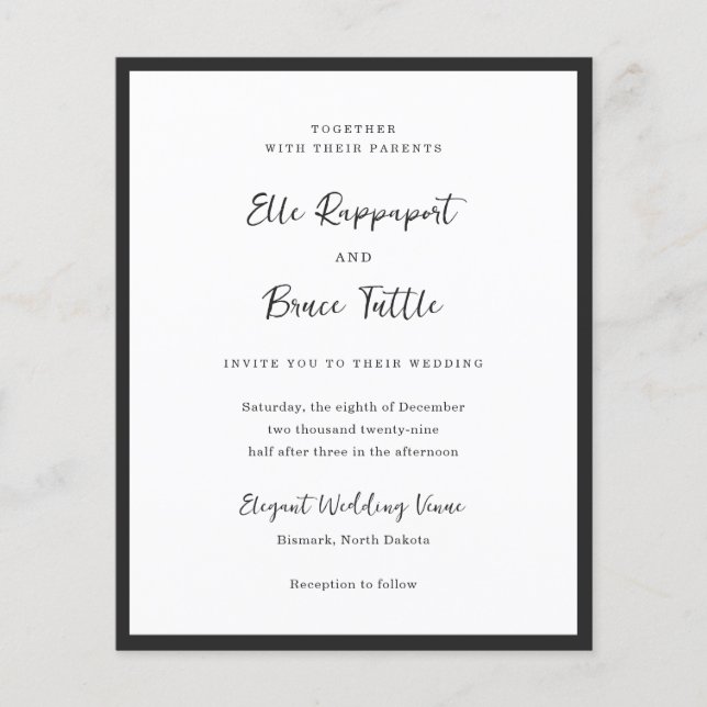 Modern minimalistisk bröllopsinbjudan med typograf flygblad (Framsidan)