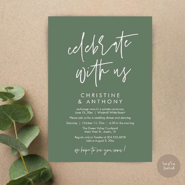 Modern Minimalistisk Bröllopsmiddag Inbjudningar (Modern Minimal Wedding Reception Dinner Lunch Brunch Invitation Card in Sage Green)