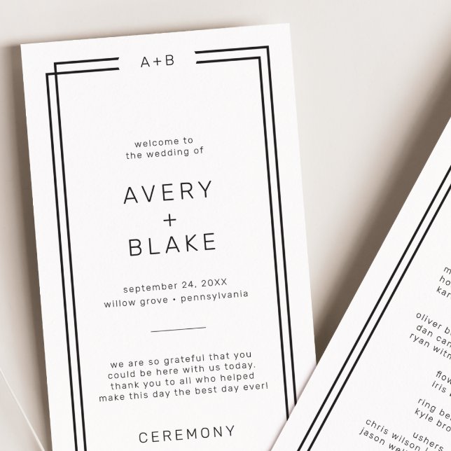 Modern minimalistisk Bröllopsprogram/AVERY Program (Modern Minimalist Wedding Program / AVERY)