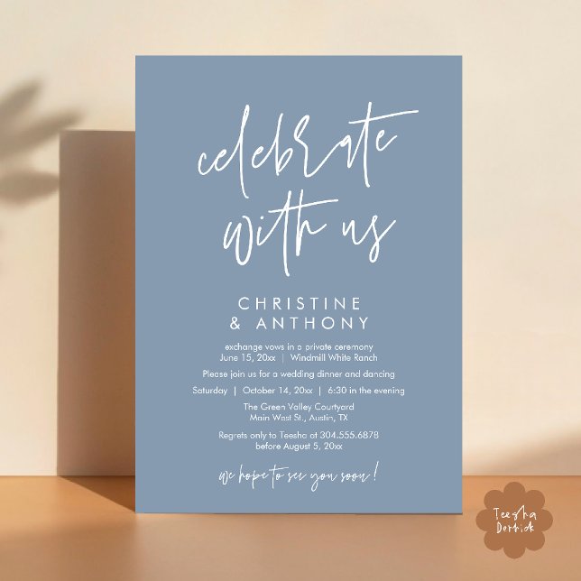 Modern Minimalistisk Bröllopsreception Middag Inbjudningar (Modern Minimal Wedding Reception Dinner Lunch Brunch Invitation Card in Dusty blue)