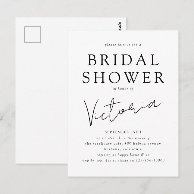 Modern minimalistisk bröllopsskrift för brudens sh vykort (Fram/baksida)