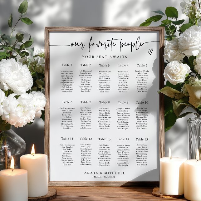 Modern Minimalistisk Bröllopsställningsdiagram 15  Poster (Modern Minimalist Wedding Seating Chart 15 Tables)